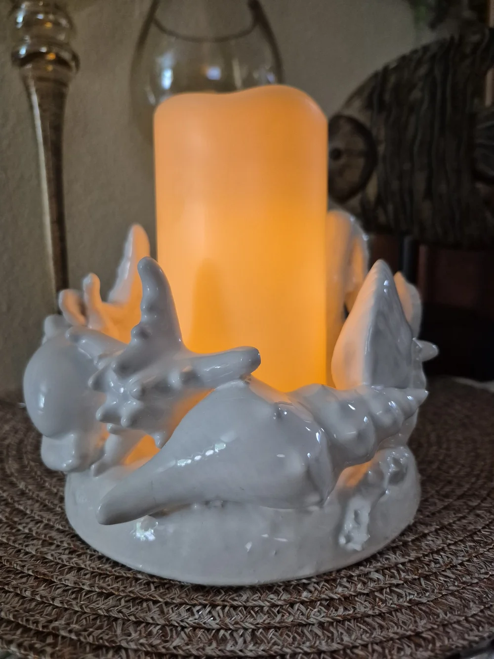 I Borbone Capodimonte White Ceramic Seashell Candle Holder